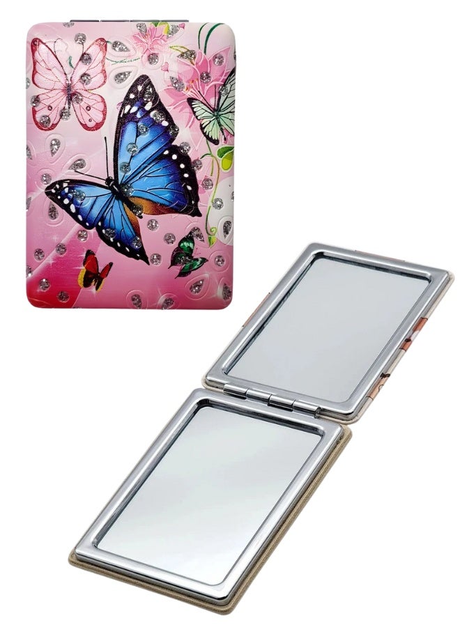 مرآة مكياج مستطيلة صغيرة محمولة – مرآة قابلة للطي عالية الجودة ذات وجهين مع تكبير 1×/2×، بلمسة نهائية أنيقة من جلد البولي يوريثان، مثالية للحقيبة، الجيب، حقيبة اليد، للرجال والنساء - Image 1